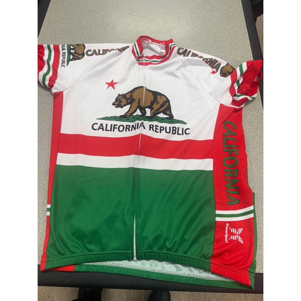 ShaverSport Mens California Republic Cycling Jersey XL White Red Green Full Zip